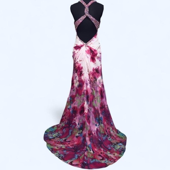 Cachet Dresses & Skirts - Ultra-dramatic Y2K Cache' couture watercolor goddess‎ halter gown